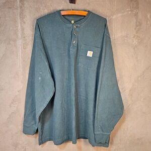 Carhartt Mens Long Sleeve Henley Pocket T‎ Shirt 2XL Green Original Fit Worn